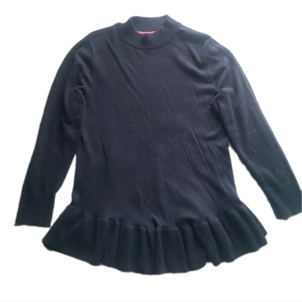 Isaac Mizrahi Live! Ruffle Bottom Mock Neck Sweater Black Large